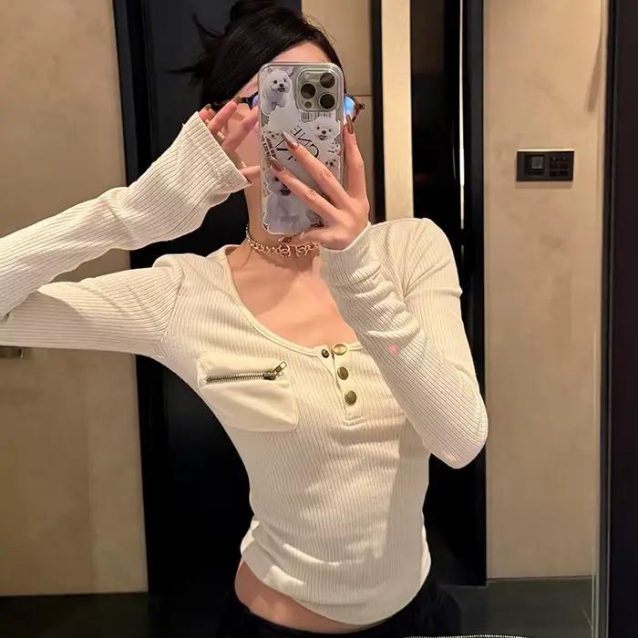Tonngirls Harajuku Vintage tričko pre ženy s dlhým rukávom Y2k americký retro 90s kultúra streetwear topy