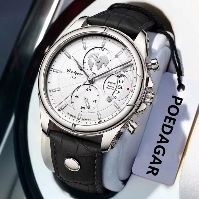 POEDAGAR luxusné pánske náramkové hodinky chronograf dátum vodotesné kožené