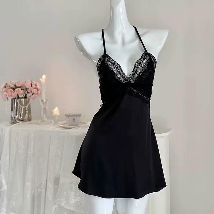 Robe de nuit princesse en dentelle sexy style court, pyjama d'été en satin dos nu