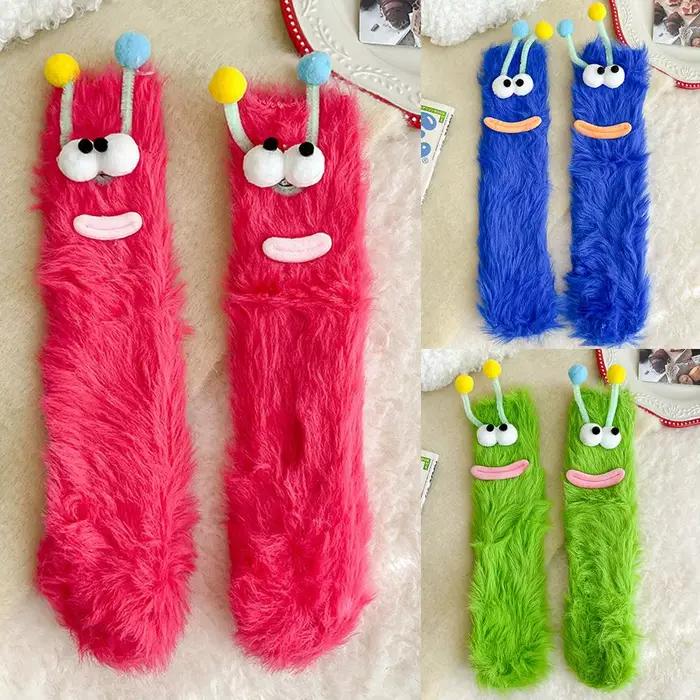 Femmes automne hiver chaussettes mignon mi-tube moelleux sol sommeil drôle velouté chaud épais heureux laid chaussettes filles cadeau dame en gros