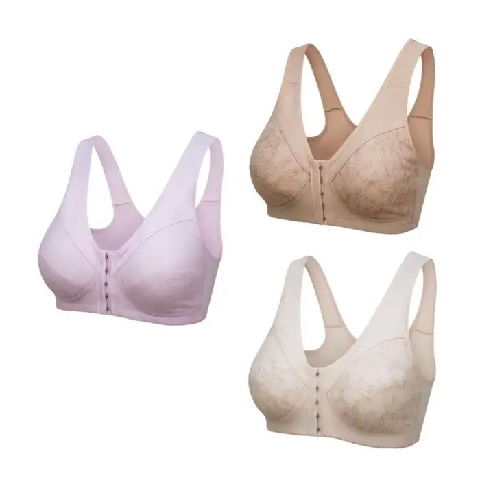 Soutien-gorge confortable et fin à boutons avant, bretelles larges, pratique pour les personnes âgées, sans couture, sans coussinets, sous-vêtement floral pour seniors