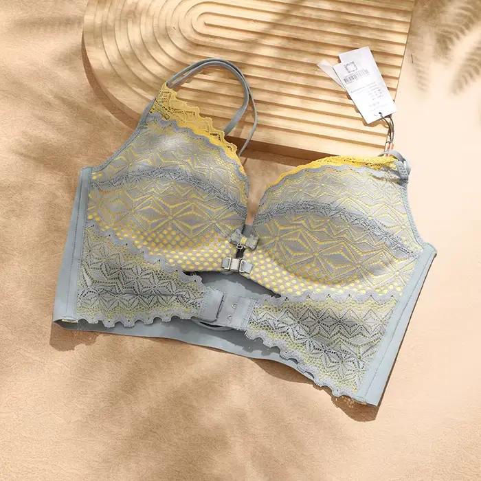 Soutien-gorge push-up en dentelle pour femme, soutien-gorge rembourré confortable, soutien-gorge à armatures, soutien-gorge à fermeture avant, ajouter une tasse, sexy, FW7033