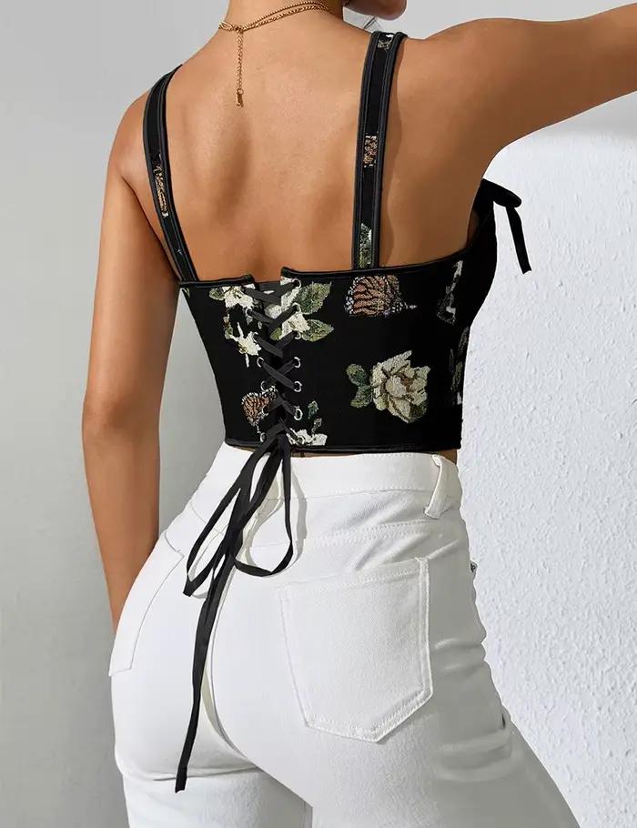 Soutien-gorge à bretelles Sexy, hauts de Style français, impression florale, gilet rétro, Double sangle, Support de poitrine, gaine amincissante, Corset Vintage