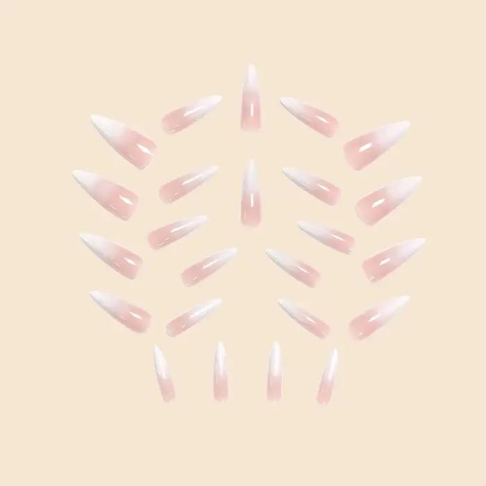 Módne trendy 24 kusov/sada ženy dievčatá Dlhý Stiletto francúzsky biely gradient plné pokrytie prenosné