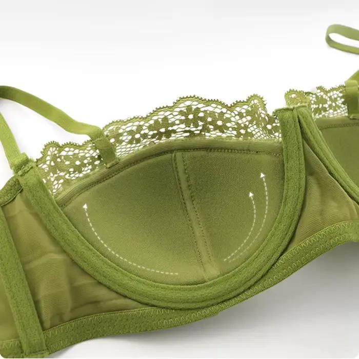 Soutien-gorge demi-tasse en dentelle froncée pour femmes, sous-vêtements, section fine, gros seins, spectacle, petits seins, anti-affaissement, français, sexy, beau dos