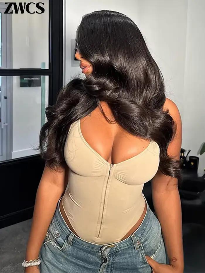 Combinaison corset moulante sexy pour femmes, col en V profond, fermetures éclair, sans manches, sous-vêtements amincissants, nouvelle collection 2026, combinaison dos nu unie pour femme