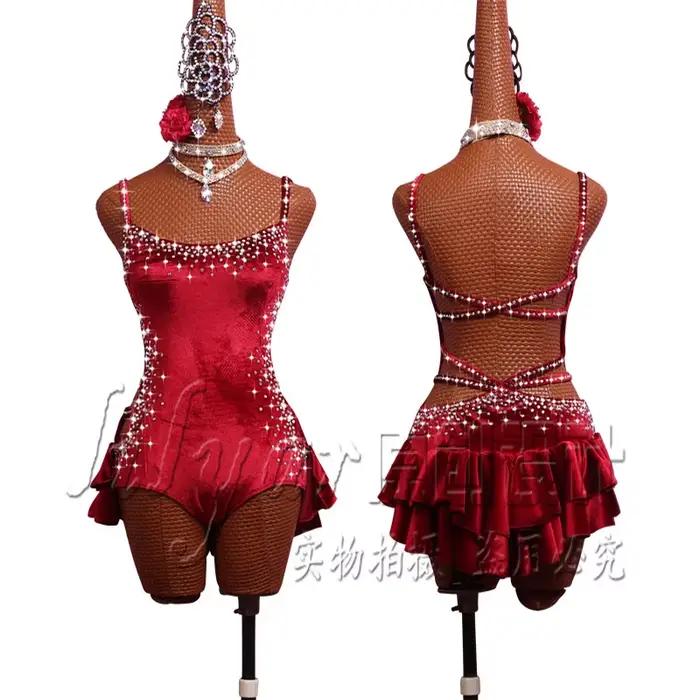 Robe de danse phtallatine Pole pour adultes et enfants, tuyau en acier, olympiques de fille, jupe de spectacle, velours personnalisé, vin rouge, commandé