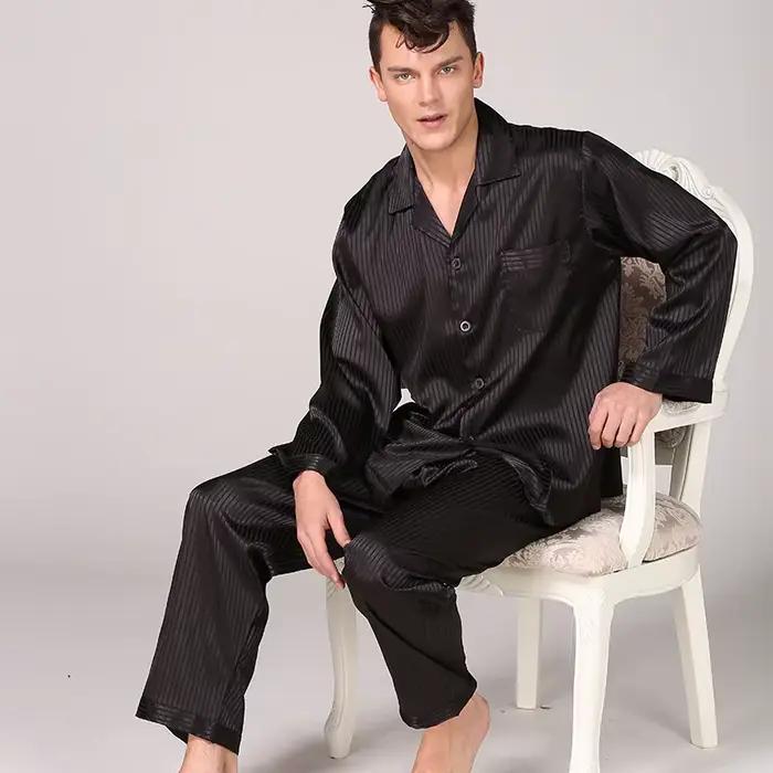 Vêtements de nuit hommes noir vêtements de nuit à manches longues pyjamas costume de couchage pour hommes vêtements de maison pyjamas en soie pour hommes vêtements de nuit hommes pyjama ensemble