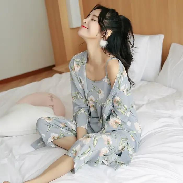 3-dielne ženské japonské kimono pyžamo z bavlny