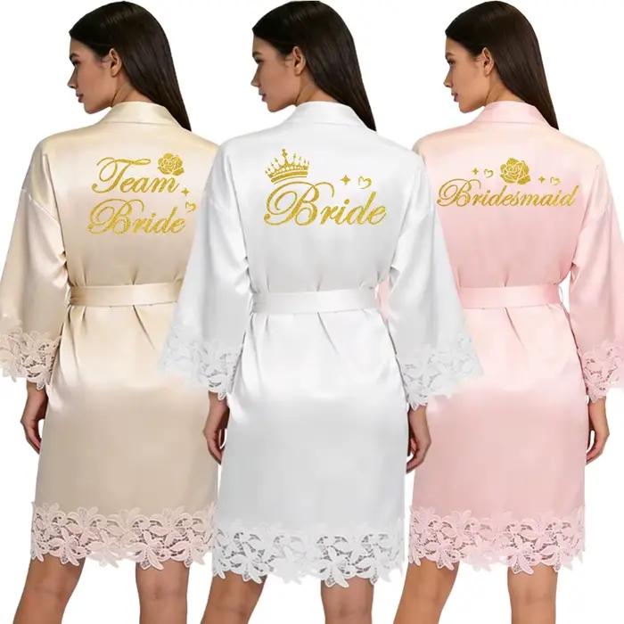 Élégant dentelle équipe mariée mariage peignoir Robe de mariée mariée demoiselle d'honneur Robes de mariée femme Bachelorette poule fête