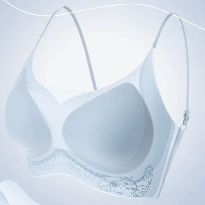 Soutien-gorge sans fil en soie glacée à motif camélia, décolleté en V profond, ajusté, fin, sans coutures, qui rehausse et rassemble les seins, invisible pour femme