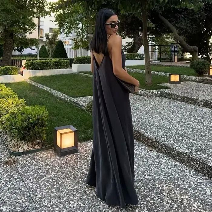 MUJER čierne dlhé šaty pre ženy červené drapované letné