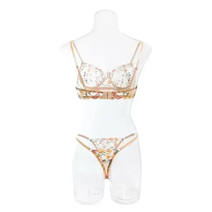 Ensemble de lingerie brodée en polyester avec soutien-gorge sans doublure pour femmes, idéal pour les occasions quotidiennes et les cadeaux romantiques