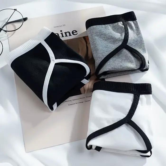 3 pièces/ensemble culottes en coton slips pour femmes caleçons Sexy noir blanc femme Linger taille basse sous-vêtements femmes Pantys Lingerie S-L
