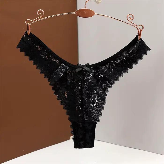 3 PC livraison gratuite Sexy T dos femme string culotte taille moyenne dentelle culotte sous-vêtements transparents "forme de V" filles culotte érotique