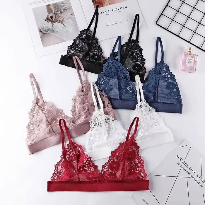 Soutien-gorge sexy en dentelle de style français pour femme, bonnet triangulaire, brassière 7.0, lingerie fine, maille florale, sous-vêtements actifs, intimes pour femmes