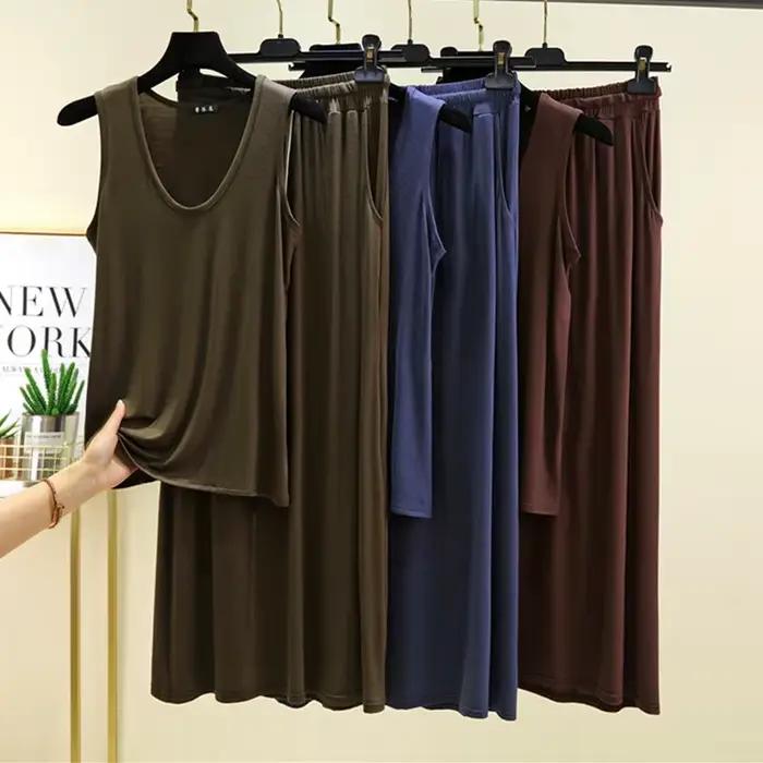 Pyjama pour femmes, nouveau ensemble de vêtements de nuit d'été confortable en modal, sans manches, avec pantalon, 2 pièces, Conjuntos De Pijama