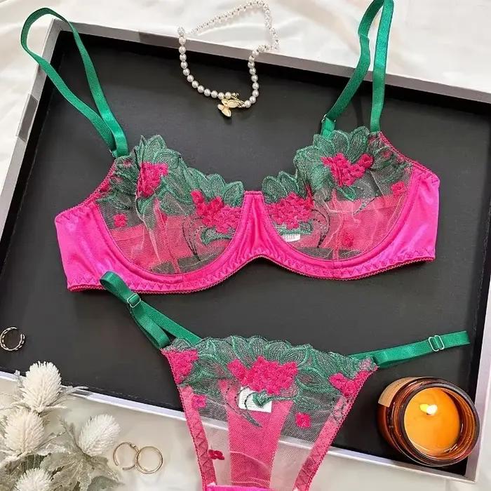 Krajkový florálny podprsenkový set