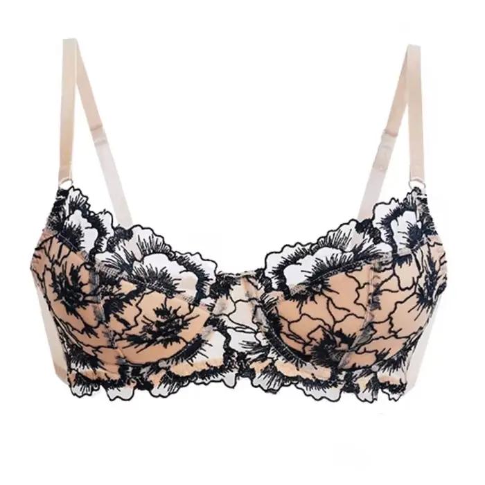 Ensemble de Lingerie Sexy en dentelle brodée pour femmes, avec petits seins, push-up et Anti-affaissement, Ultra-fin, beau ensemble de soutien-gorge au dos