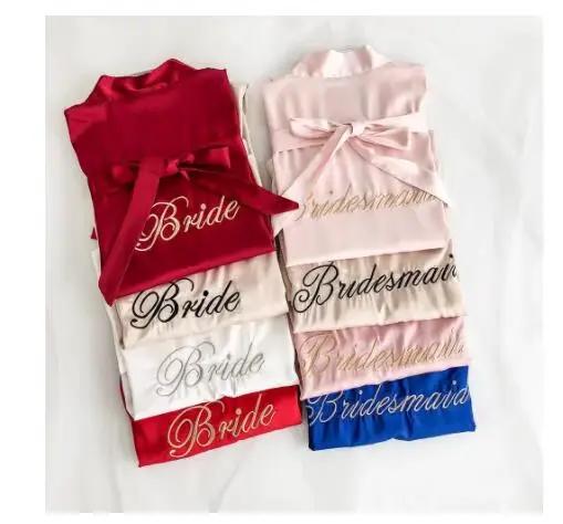 Mariée demoiselle d'honneur Robe de mariée broderie Kimono peignoir Robe chemise de nuit décontracté Satin court femmes vêtements de nuit sexy vêtements de nuit