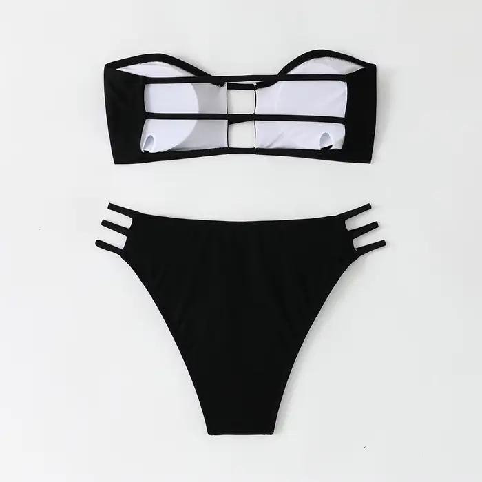 Été Bandeau Bikini 2025 femmes Sexy évider dos nu pansement taille haute maillot de bain brésilien maillot de bain deux pièces maillots de bain