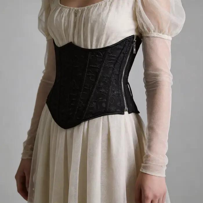 Corset Bustier Femme avec Fermeture Éclair, Lacets Sous le Buste, Hauts Sculptants à Baleines, Imprimé Vintage, Vêtement d'Extérieur, Gaine Amincissante, Costume de Scène