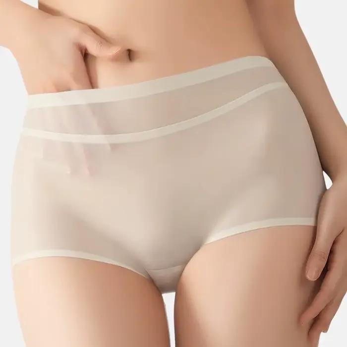 Culotte solide sans couture pour femmes, slip Ultra-fin Sexy, Lingerie transparente, sous-vêtements invisibles, séchage rapide, respirant