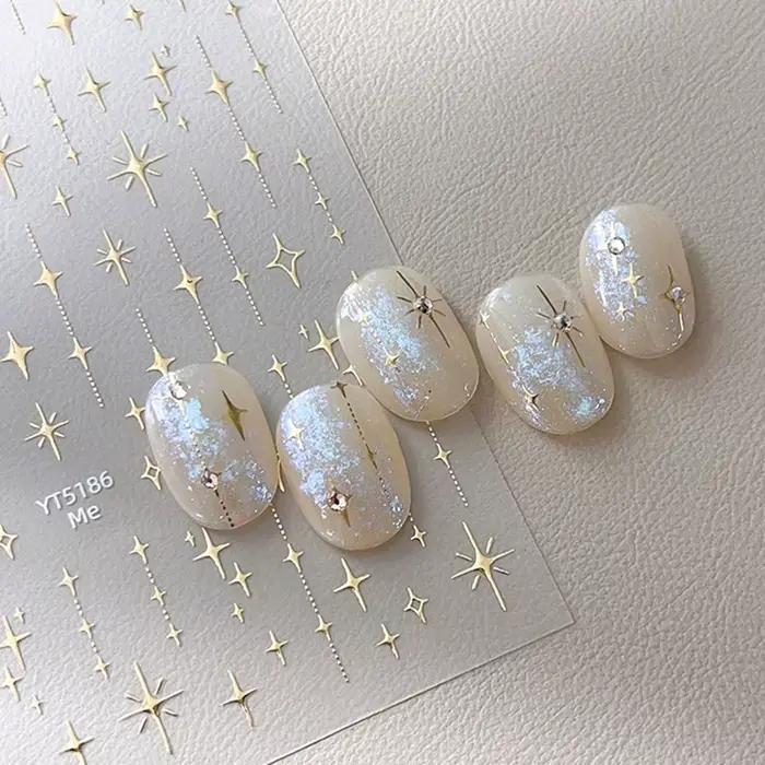 Zlaté a strieborné Starlight Laser trblietavé hviezdy bronzujúce kamienky úľava Nail Art dekorácie nálepky manikúra