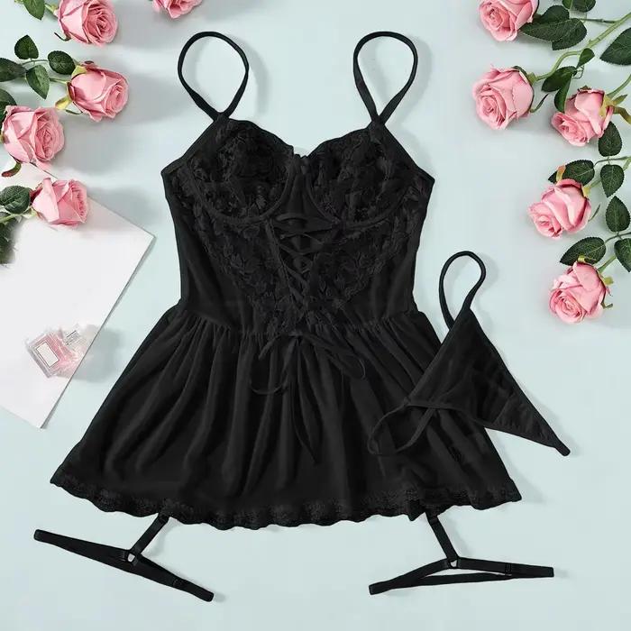 Soild Lingerie Vêtements De Nuit Érotiques Chemise De Nuit Pour Femmes Pyjamas Sexy Dentelle Discothèque Sous-Vêtements Amusants Creux Dos Nu Dames Chemise De Nuit