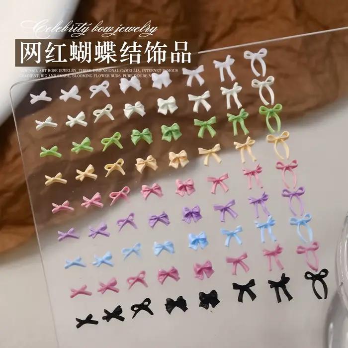 8Styies mašličky Dizajn Nail Art príslušenstvo zmiešané farby mašľa Macaron kreslený 3D stuha motýlik živica necht