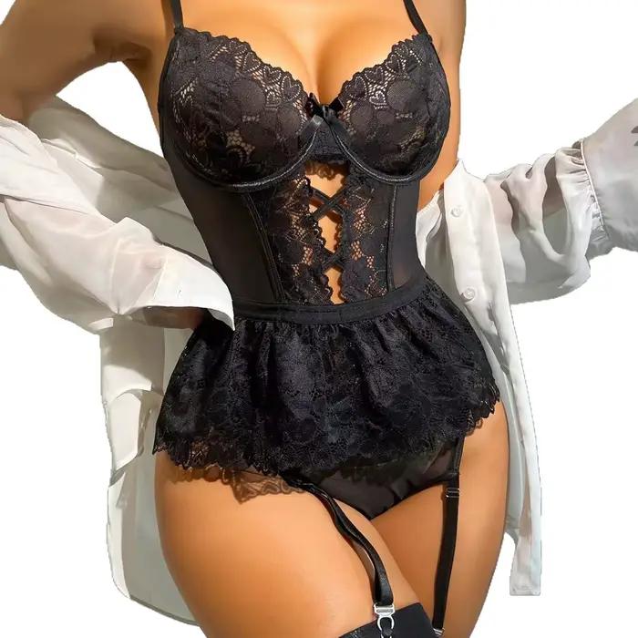 Lingerie rose sexy, lingerie érotique, ensemble de soutien-gorge sexy pour femmes, costumes érotiques, ensemble exotique, sous-vêtements, soutien-gorge et culotte, jarretières