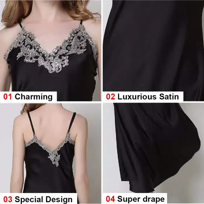 Chemise de nuit en satin de dentelle pour femmes, chemise de nuit sexy, chemise longue, vêtements de nuit