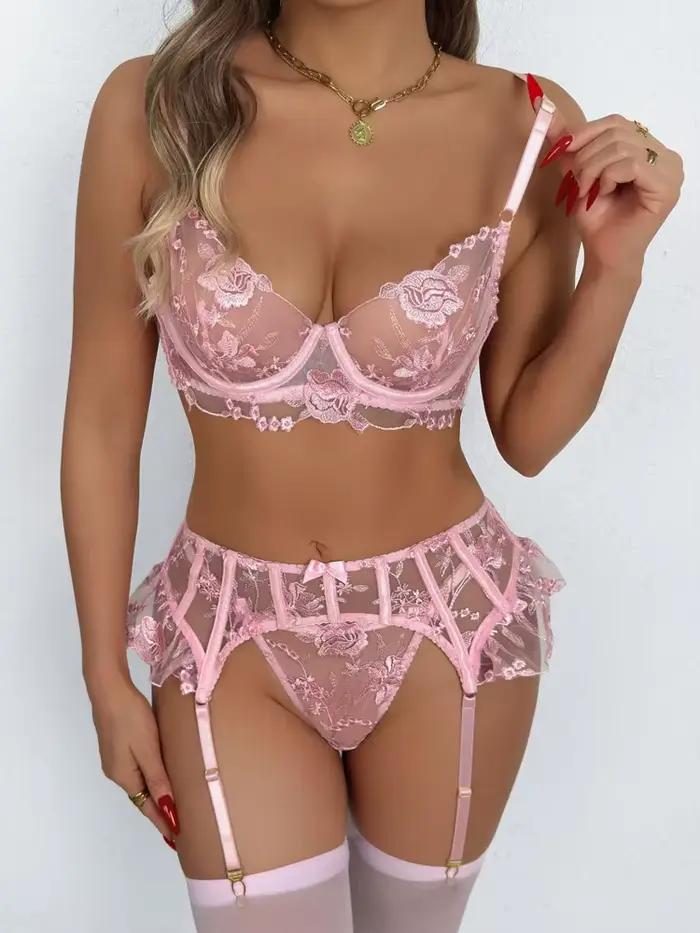 Belamimi – Kvetinová čipkovaná priesvitná intímna súprava