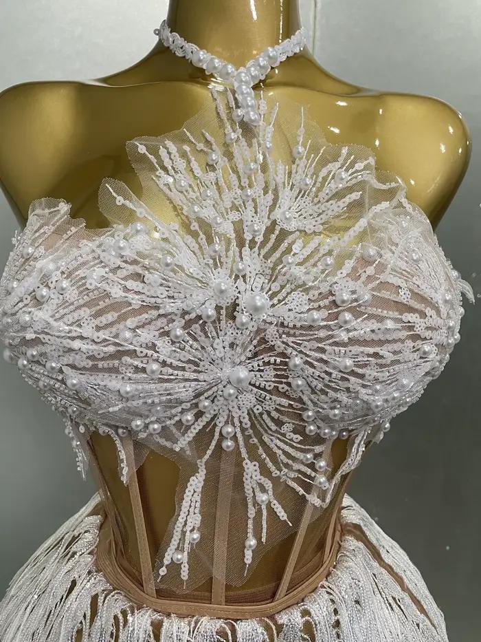 2025 Sexy perle paillettes gland sans manches