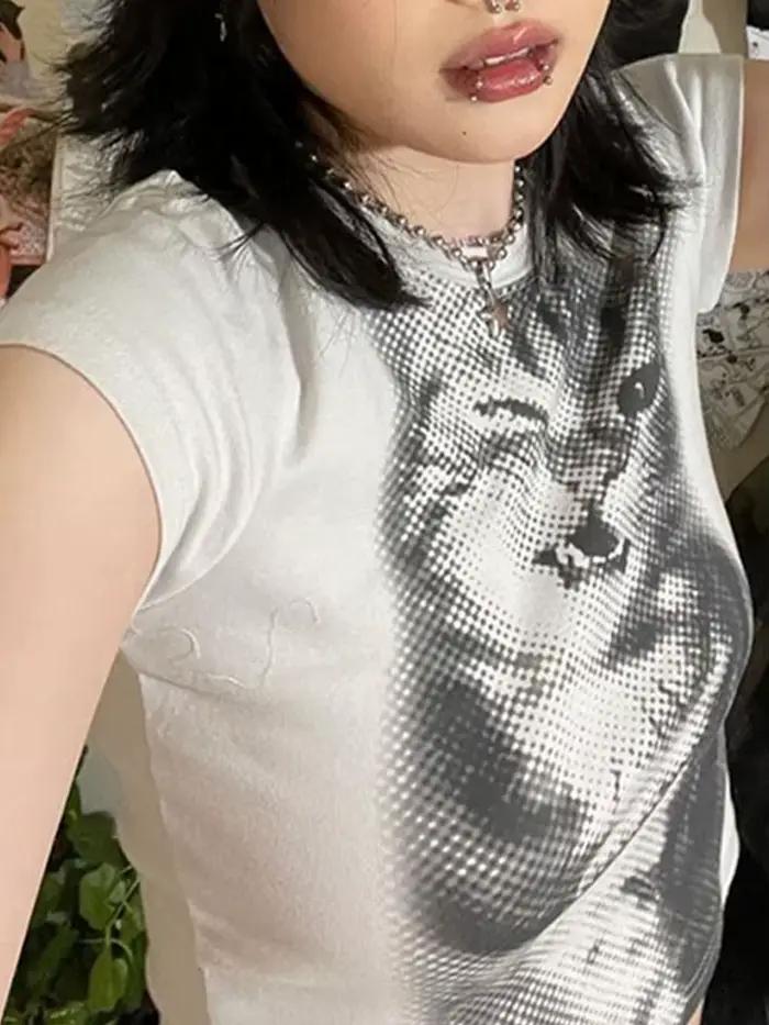 Biele základné krátke tričko s potlačou Harajuku Animal
