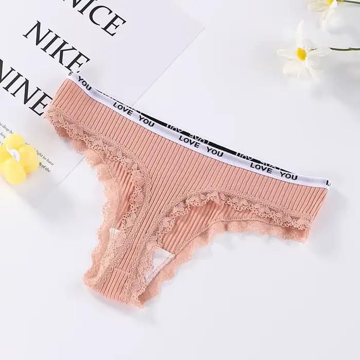 Lot de 3 tongs en coton pour femmes, culottes taille basse, sous-vêtements en dentelle, pantalons T-back, lingerie sexy, slips féminins