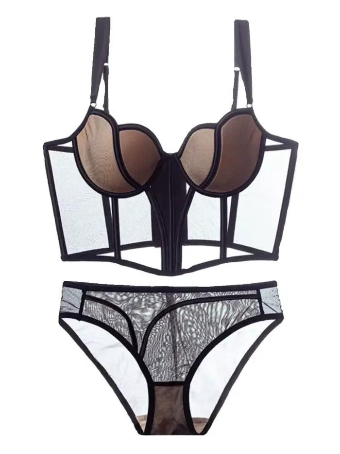 Ensemble soutien-gorge corset style français à baleines, push-up, lingerie fine pour petites poitrines, maintien complet anti-affaissement, grandes tailles S-XL, lingerie sexy