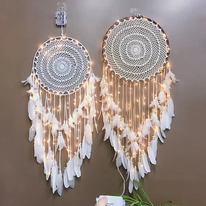 Grand capteur de rêves suspendu/décoration lumineuse, décoration nordique pour la maison, chambre de filles, chambre d'enfant, attrape-rêves pour chambre d'enfant, nouveau 5