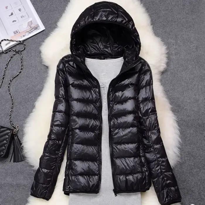 Doudoune légère pour femme avec capuche, matériau polyester, duvet de canard blanc, pour automne et hiver, nouvelle arrivée 2024