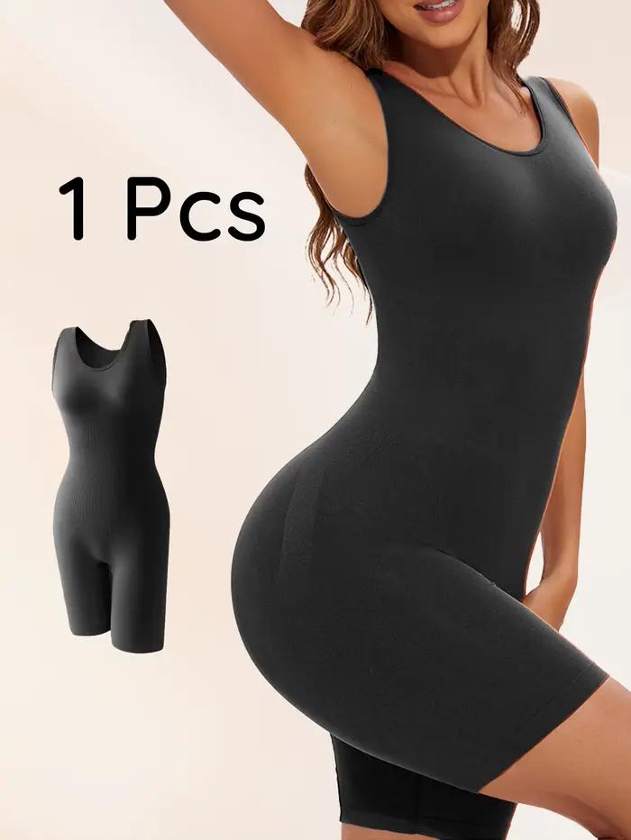 1 pièce Body sculptant gainant sans couture, très élastique, effet ventre plat, lingerie sexy sans manches, moulant, noir