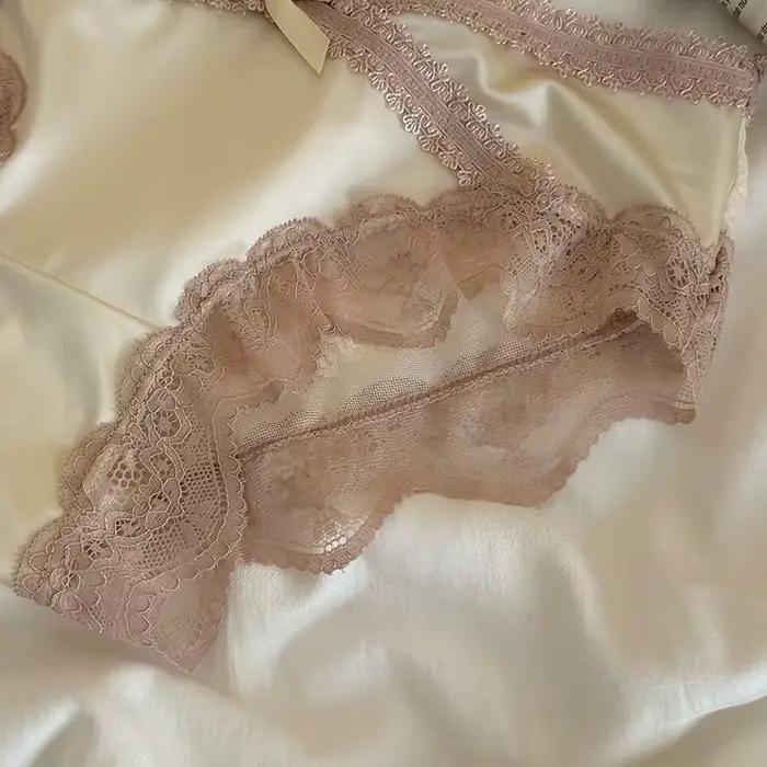    CINOON femmes Sexy dentelle culottes glace soie Satin Sexy slips x-avant évider sous-vêtements nœud français intimes respirant Linger
