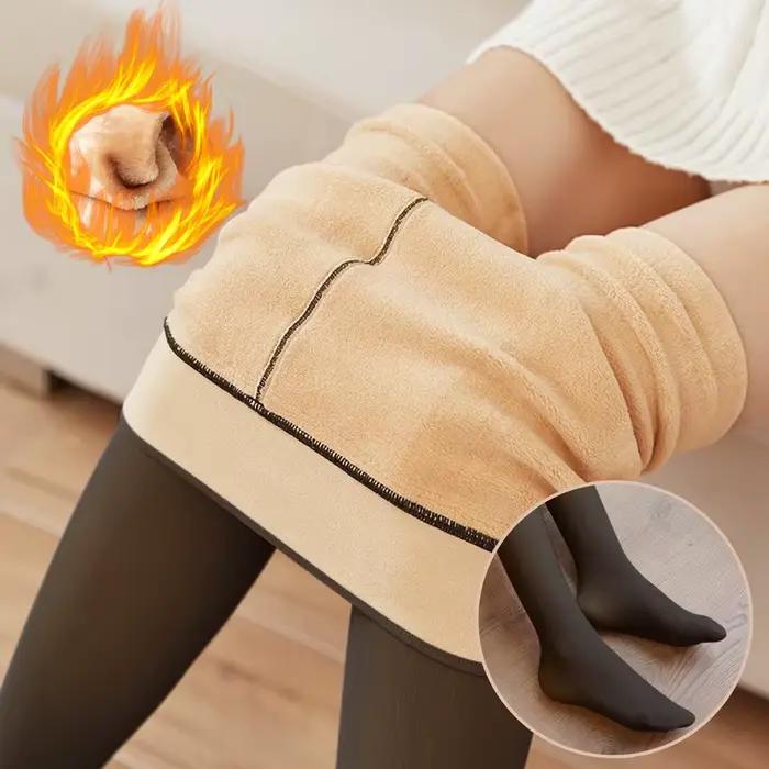 Dámske termo pančuchy Sexy priesvitné fleece Legíny tenké zimné teplé hrubé zamatové