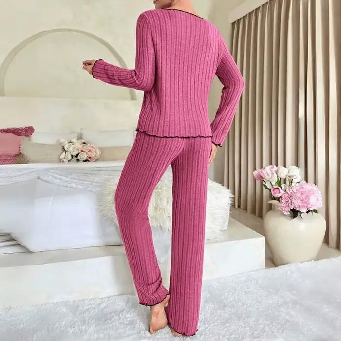 Ensemble de pyjama à manches longues et pantalon long pour femme, vêtements de nuit décontractés, vêtements d'intérieur, vêtements de détente, 2 pièces, automne et hiver