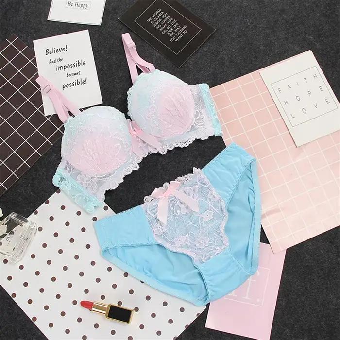 Soutien-gorge Push Up en dentelle et culotte, ensemble de soutien-gorge brodé pour femmes, grande taille, Lingerie en V profond, bonnet AB 70 75 80 85 pour sous-vêtements féminins