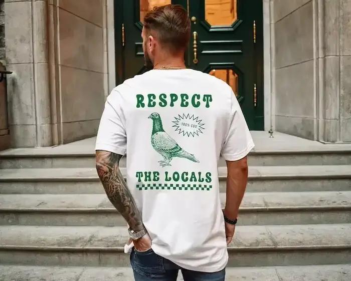 Rešpektujte Miestnych Holub vtipný retro unisex tričko hlúpe holuby milovník vtákov Vintage miestna ulica Potkan fauna