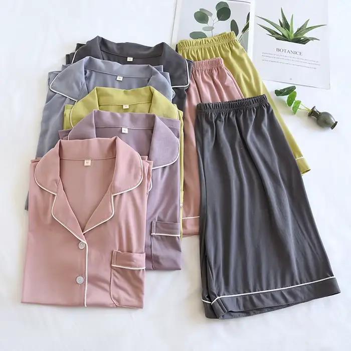 Été nouveau Couple ensemble grand élastique ameublement mince Modal coton couleur unie ensemble Simple décontracté vêtements de nuit