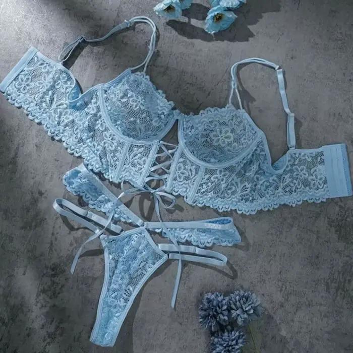 Lingerie érotique, sous-vêtements Sexy en dentelle, Kit de soutien-gorge 2 pièces, Push Up, transparent, Bandage intime, ensemble Bilizna, tenues fantaisie