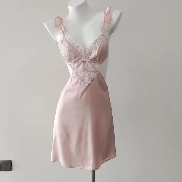 Chemise de nuit brodée pour femmes, lingerie française, chemise de nuit sexy, vêtements de détente purs, pyjamas à bretelles, haute qualité, nouveau