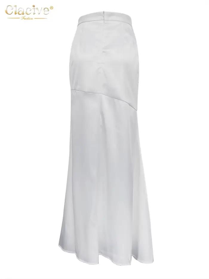 ClacMarkets-Dlhá saténová sukňa v bielej farbe pre ženy