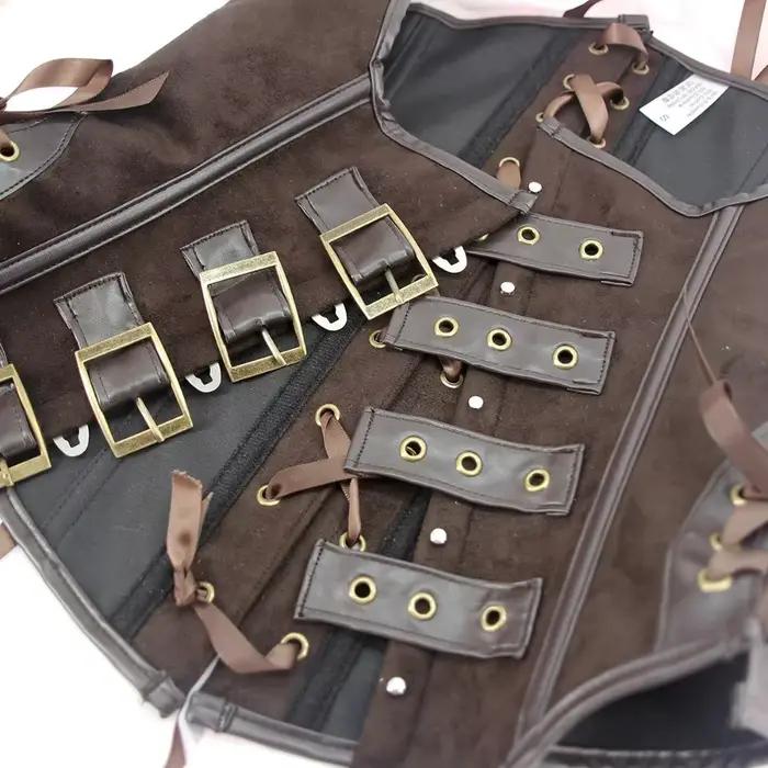 Steampunk hnedý korzet z PU kože